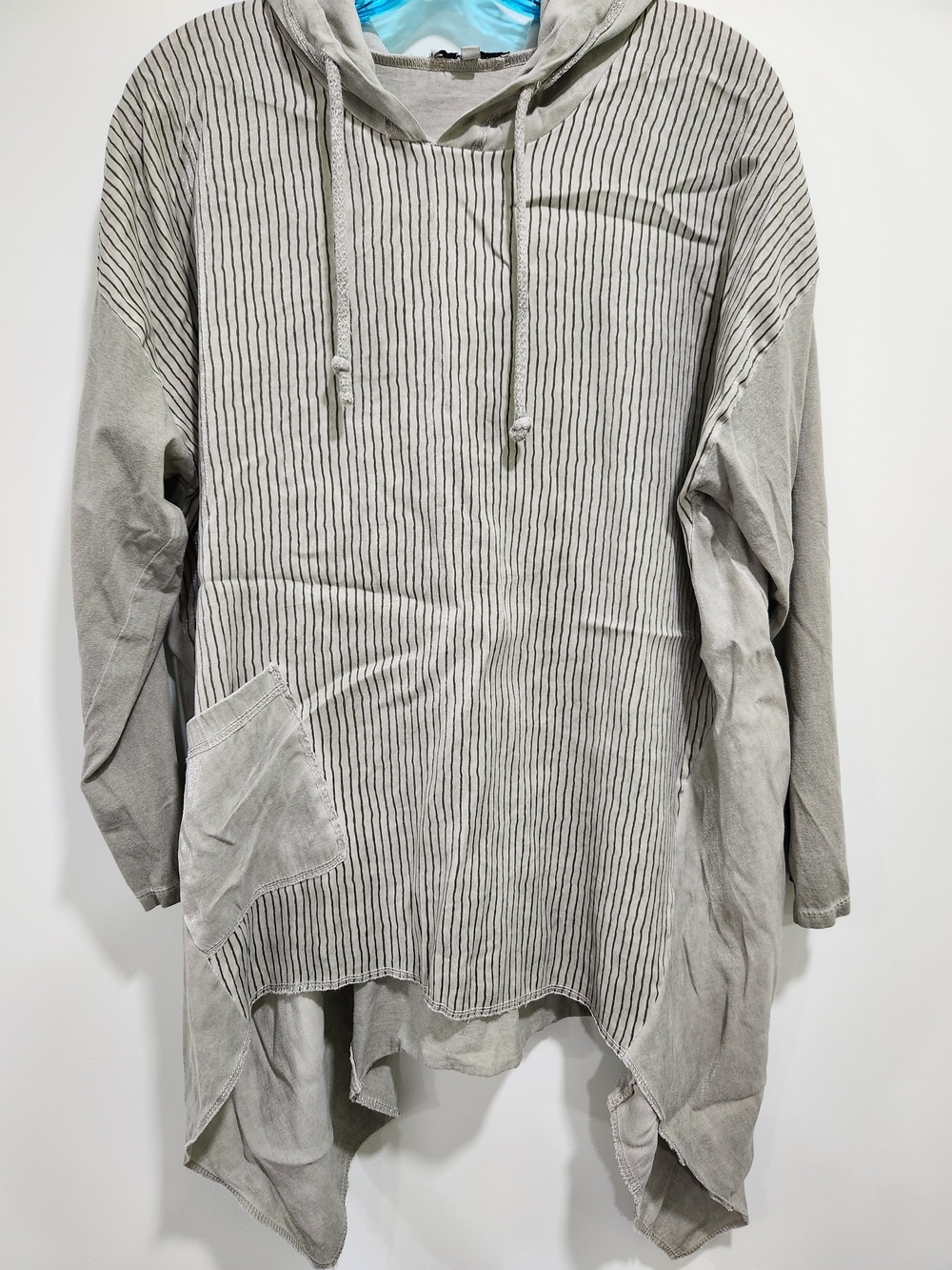 Tempo Paris Light Gray Green Hooded Tunic Cape Silk Cotton Blend